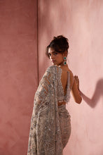 Load image into Gallery viewer, SILVER GREY NET SAREE SET WITH SILVER WORK