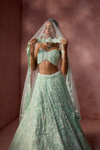 Load image into Gallery viewer, MINT GREEN NET LEHENGA SET