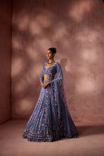 Load image into Gallery viewer, INK BLUE NET LEHENGA SET
