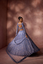 Load image into Gallery viewer, INK BLUE NET LEHENGA SET