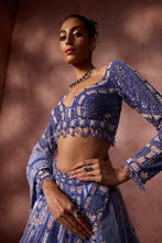 Load image into Gallery viewer, INK BLUE NET LEHENGA SET