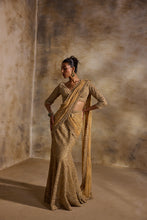 Load image into Gallery viewer, GOLD NET DRAPED LEHENGA SAREE