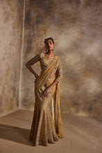 Load image into Gallery viewer, GOLD NET DRAPED LEHENGA SAREE
