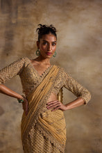 Load image into Gallery viewer, GOLD NET DRAPED LEHENGA SAREE