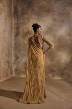 Load image into Gallery viewer, GOLD NET DRAPED LEHENGA SAREE