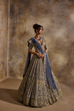 Load image into Gallery viewer, BLUE GREY NET LEHENGA SET