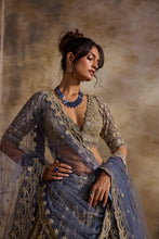 Load image into Gallery viewer, BLUE GREY NET LEHENGA SET