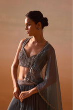 Load image into Gallery viewer, GREY SHIMMER DRAPED SAREE