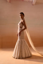 Load image into Gallery viewer, IVORY FISHTAILED SKIRT WITH PEARL WORK
