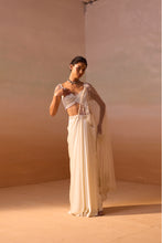 Load image into Gallery viewer, IVORY PEARL WORKED DRAPED SAREE