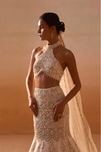 Load image into Gallery viewer, IVORY FISHTAILED SKIRT WITH PEARL WORK