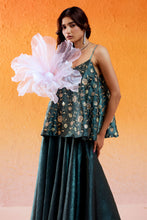 Load image into Gallery viewer, Metallic Teal Blue Peplum Sharara Set