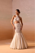 Load image into Gallery viewer, IVORY FISHTAILED SKIRT WITH PEARL WORK