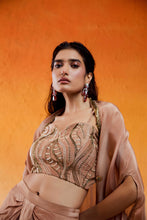 Load image into Gallery viewer, Caramel Brown Embroidered Drape Skirt Set with Cape