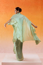 Load image into Gallery viewer, Pista Green Embroidered Drape Skirt Set with Cape