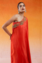 Load image into Gallery viewer, Scarlet Red One Shoulder Embroidered Dress with Flared Palazzos