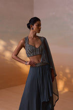 Load image into Gallery viewer, GREY SHIMMER DRAPED SAREE