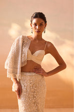 Load image into Gallery viewer, IVORY TRAIL SKIRT WITH PLEATED CROPTOP AND VEIL