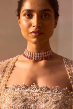 Load image into Gallery viewer, NUDE PALAZO SET WITH CORSET AND VEIL