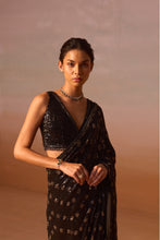 Load image into Gallery viewer, BLACK AND SILVER GREY GEOMETRICAL SAREE