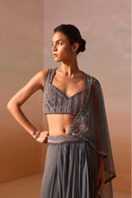 Load image into Gallery viewer, GREY SHIMMER DRAPED SAREE