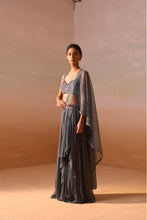 Load image into Gallery viewer, GREY SHIMMER DRAPED SAREE