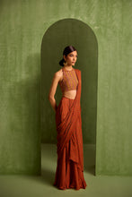 Load image into Gallery viewer, rust pre drpaed saree