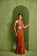 Load image into Gallery viewer, rust pre drpaed saree