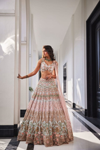 Load image into Gallery viewer, PINK EMBROIDERED NET LEHENGA