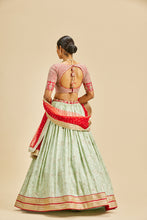 Load image into Gallery viewer, PISTA GREEN LEHENGA WITH RED CHOLI AND DUPATTA