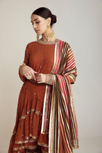 Load image into Gallery viewer, Rust Round Neck Asymmetrical Kurta Pant Set