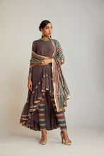 Load image into Gallery viewer, Charcoal Grey Round Neck Asymmetrical Kurta Pant Set