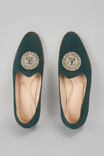 Load image into Gallery viewer, Emerald Green Embroidered Loafers