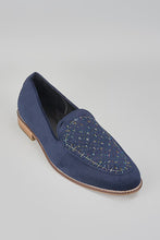 Load image into Gallery viewer, Navy Blue Embroidered Loafers