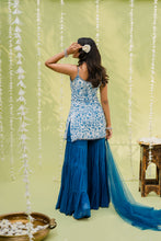 Load image into Gallery viewer, Teal Blue Floral Printed Sharara Set