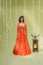 Load image into Gallery viewer, Rust Orange Embroidered Lehenga Set