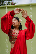 Load image into Gallery viewer, Red Embroidered Drape Saree