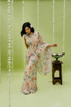 Load image into Gallery viewer, Off White Printed Embroidered Saree Set