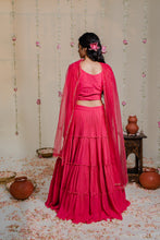 Load image into Gallery viewer, Fuschia Pink Pleated Embroidered Lehenga Set