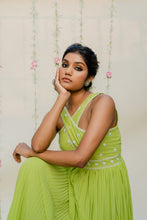 Load image into Gallery viewer, Green Pleated Embroidered Jumpsuit