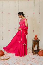 Load image into Gallery viewer, Fuschia Pink Pleated Embroidered Peplum Sharara Set
