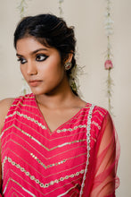 Load image into Gallery viewer, Fuschia Pink Pleated Embroidered Peplum Sharara Set