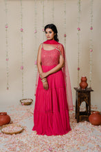 Load image into Gallery viewer, Fuschia Pink Pleated Embroidered Anarkali Set