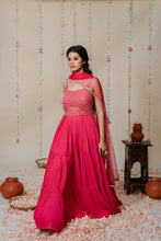 Load image into Gallery viewer, Fuschia Pink Pleated Embroidered Anarkali Set