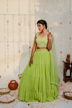 Load image into Gallery viewer, Green Pleated Embroidered Lehenga Set
