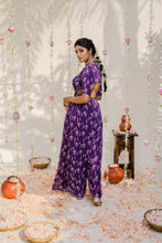 Load image into Gallery viewer, Purple Printed Embroidered Jumpsuit