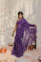 Load image into Gallery viewer, Purple Printed Embroidered Saree Set