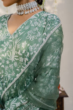 Load image into Gallery viewer, Olive Green Embroidered Peplum Sharara Set
