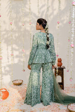 Load image into Gallery viewer, Olive Green Embroidered Peplum Sharara Set