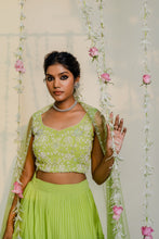 Load image into Gallery viewer, Green Pleated Embroidered Lehenga Set